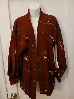 Vintage Handmade Dark Red Silk Japanese Traditional Haori Kimono Jacket Men's S • $31.50