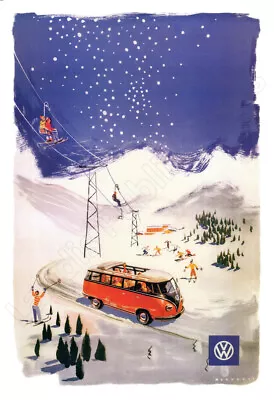 1961 VW Van - Vintage Skiing Poster • $19.95