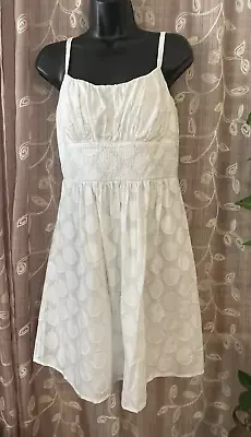 B Smart Dress Womens Size 10 White Halter Dress Spaghetti Straps Circle Print • $19.99