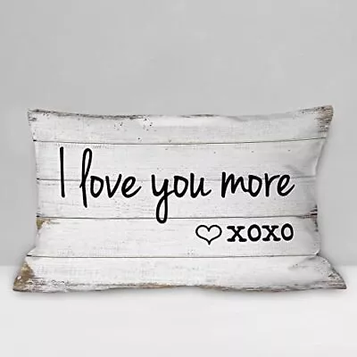 Rustic I Love You More XOXO Throw Pillow Cover Funny Couples Sayings Decorati... • $20.83