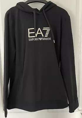 BNWT Emporio Armani EA7 Unisex Black Long Sleeve Gold Logo Hoodie Size XL • £70