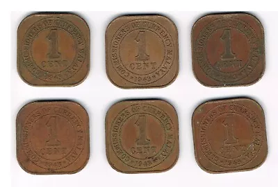 1943 Malaya 6 X King George VI One Cent Coins • $1.62
