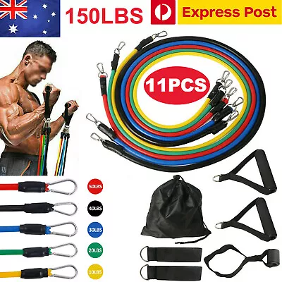 $21.59 • Buy 150LBS 11Pcs Resistance Exercise Bands Yoga Strap Home Gym Tube Fitness Workout