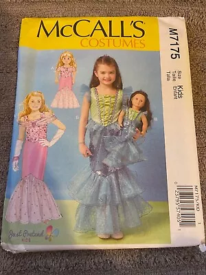 McCalls Costume Pattern M7175 Girls & 18  Doll Matching Mermaid Dresses Sz 3-8 • $5.25