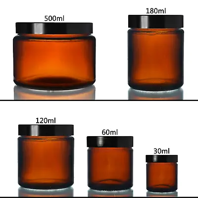 £34.99 • Buy 30ml - 500ml AMBER Glass Jars + Air Tight Lid Cosmetics, Candle Jar, Herb Stash