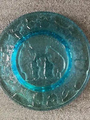 Vintage Saucer Plate The Three Bears Tiara Glass Etched Design Baby Blue Clear • $15