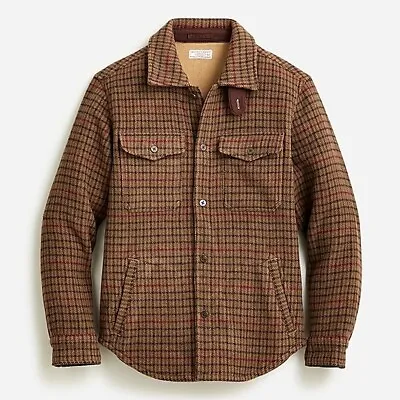$199 NWT J. Crew Cedar Multi Houndstooth Men's S Brown Wool Blend Shirt Jacket • $135