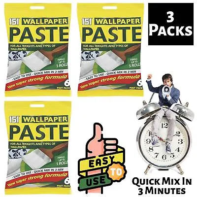 3x 5 Roll Wallpaper Paste Extra Strong Super Stick Adhesive Wall Paper Paste • £4.99