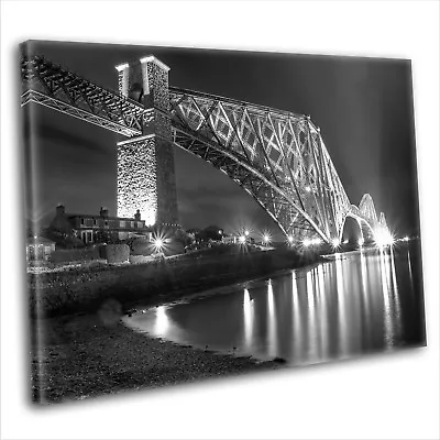 Edinburgh Forth Bridge Skyline At Night Canvas Print Framed Wall Art Picture • £16.99