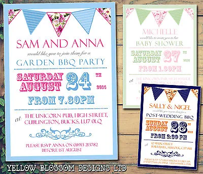 10 Printed Invites Birthday Party Invitations Bunting Shabby Chic Garden Party • £6.91