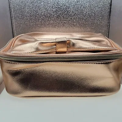 ULTA Cosmetic Makeup Bag W Brush Holder Metallic Beauty Toiletry Case Gold Train • $12.74