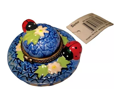 Vintage Darico Hat Shaped Porcelain Trinket Box With Lady Bugs And Daisies • $9.99