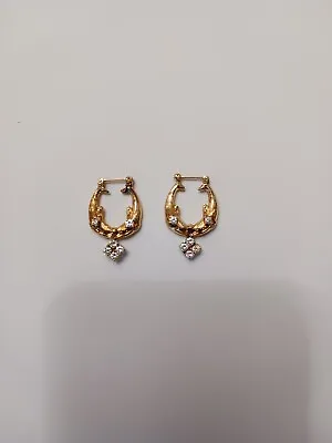 Vintage 1980's 14K Gold Dolphin Hoop Earrings With Diamonds • $800