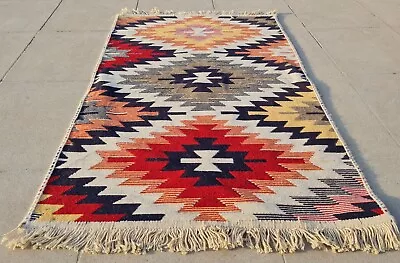 Hand Knotted Vintage Flat Weave Kilim Wool Area Rug 2.10 X 1.10 Ft (1009 KAR) • $29.99