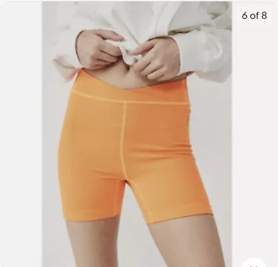 NWT Free People Movement Free Throw Burning Up Neon Orange Ribbed Shorts LARGE • $39.99