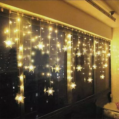 £7.99 • Buy Christmas LED Curtain Snowflake Lights Window String Fairy Waterproof Decor Xmas