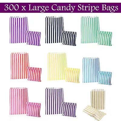 300x Sweet Treat Buffet 7   X9  Coloured Candy Stripe Paper Shop Party Gift Bags • £0.99