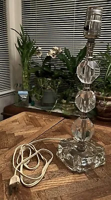 Vintage Cut Glass Geometric Boudoir Table Lamp Stacked Crystal Lamp 13 In • $50