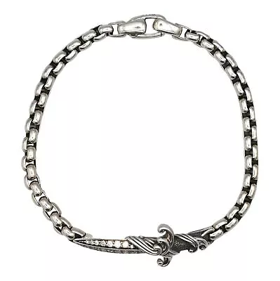 Vintage David Yurman Diamond Dagger Box Chain Bracelet Sterling Silver Size 8.5 • $31