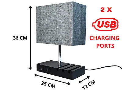 £19.99 • Buy Table Lamp With 2 X USB Charging Port Desk Lamp / Bedside Light Contemporary