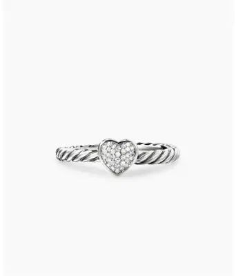 David Yurman Cable Collectibles Heart Stack Ring Sterling Silver W Pavé Diamonds • $199.99