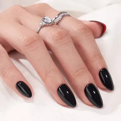 Black Press On Nails Almond - Short Press On Nails With Nail Glue Fit Perfect... • $26.45