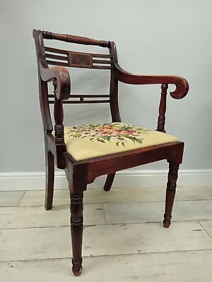 Open Elbow Chair Needlepoint Tapestry Floral Early 19C Hall Antique Armchair  • £140