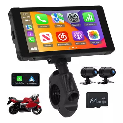 5.5  Portable Motorcycle Navigator DVR Wireless CarPlay Touch Screen GPS Nav 64G • $159.99