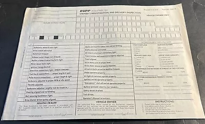 Vintage Rupp Snowmobile Owners Registration Pre-delivery Check List (r03) • $9.99