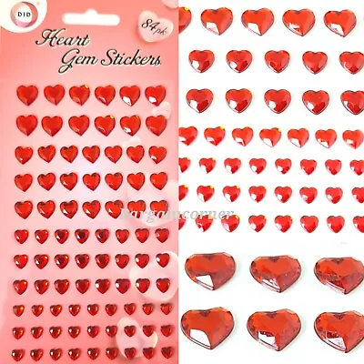 £0.99 • Buy Heart Shape Gem Stickers Red ❤️ Stickers 4 Sizes Self Adhesive Art Craft 84-1