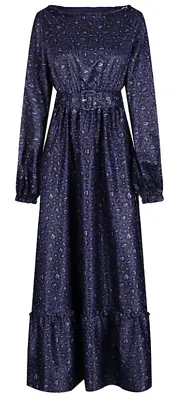 Leopard Print Maxi Dress Lindy Bop Navy Blue Vintage Style 70s Boho BNWT Size 18 • £30.49