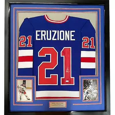 Framed Autographed/Signed Mike Eruzione 33x42 Blue Miracle USA Jersey JSA COA • $449.99