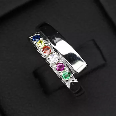 Gorgeous Multicolor Sapphire Round 925 Sterling Silver Handmade Rings Size 6.25 • $0.99