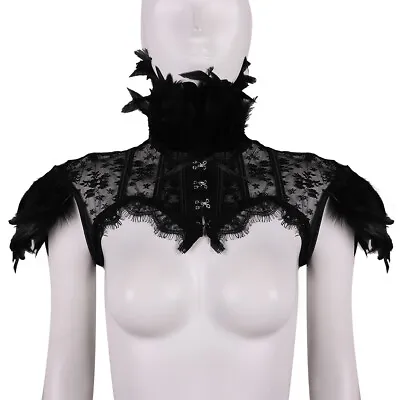 Women Feather Collar Shoulder Lace Cape Bolero Jacket Shrug Tops Halloween Raves • $13.39