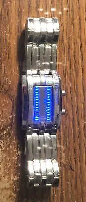 Brand New Men’s Stainless Steel Binary Matrix Blue LED Digital Date Wristwatch • $14.99