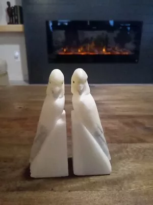 Vintage Italian White Alabaster Cockatoo Bookends Hand Carved Art Deco • $135