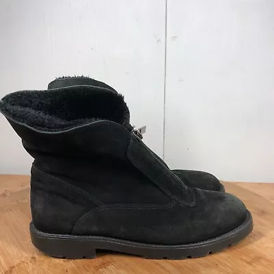 La Canadienne Boots Womens 8.5 M Black Suede Faux Fur Lined Front Zip Up Warm • $29.97