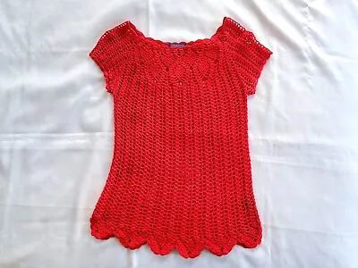 Vintage Vivienne Tam Crochet Top: Coral Red Size Small - Y2K Aesthetic • $42