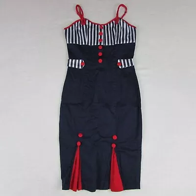 Voodoo Vixen Rockabilly Retro Blue Sailor Stripe Dress Women's Size Medium • $39.99