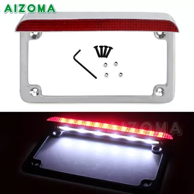 Chrome Motorcycle LED License Plate Frame W/ Brake Tail Light For Harley Honda • $20.80