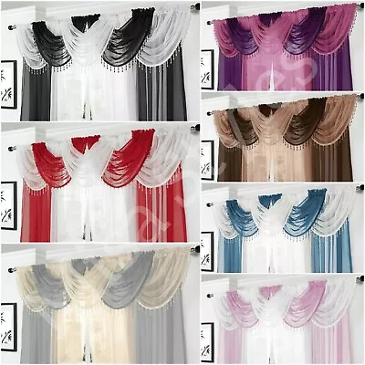 £6.89 • Buy New Plain Crystal Beaded Trim Voile Swag Swags Net Curtain Pelmet Valance Drapes