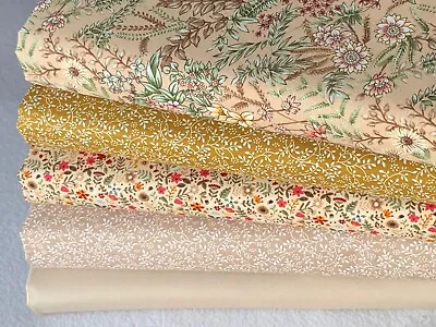 100% Cotton Fat Quarter Bundle Quality Craft Fabric Floral Beige Tan Gold G • £10.10