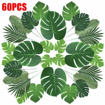 £4.89 • Buy 60X Tropical Artificial Palm Leaves Hawaiian Luau Jungle Beach Theme Party Decor