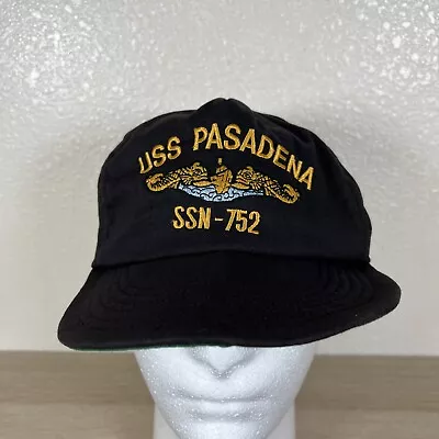 Vintage USS Pasadena SSN 752 Hat StrapBack Black Embroidered Logos Made In USA • $6.73