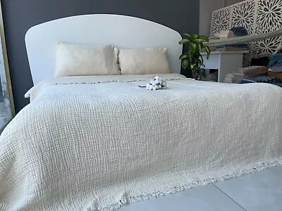 100% Cotton Muslin Throw Blanket 4 Layers Bedspread Muslin Bed Cover Ivory • $29.90