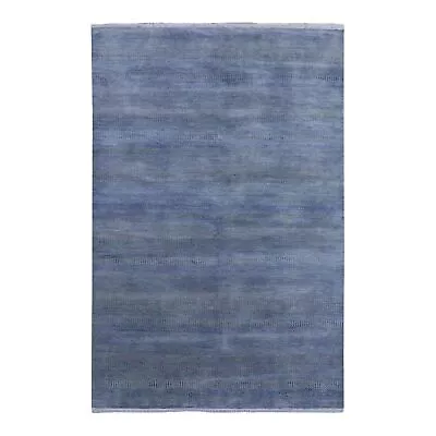 6'1 X9'1  Blue Wool And Silk Hand Knotted Modern Grass Design Gabbeh Rug R79122 • $1111.50