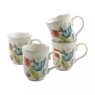 Blooming Bouquet White Ceramic 18-Ounce Mugs 4-Pack • $18