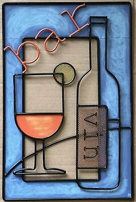 Large Metal Wall Sign Vino Vin Bar 3D Wine Glass & Bottle Blue Black Tiki 19” • $6.99