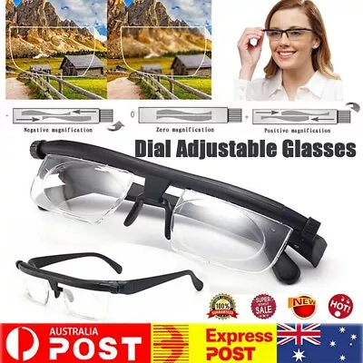 Dial Adjustable Unisex Glasses Variable Focus Distance Vision Reading Eyeglasses • $10.59