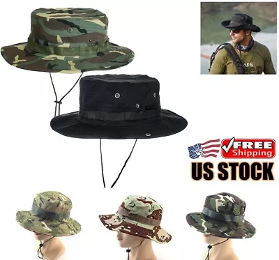 Tactical Boonie Hat Military Camo Bucket Wide Brim Sun Fishing Hiking Bush Cap • $8.63